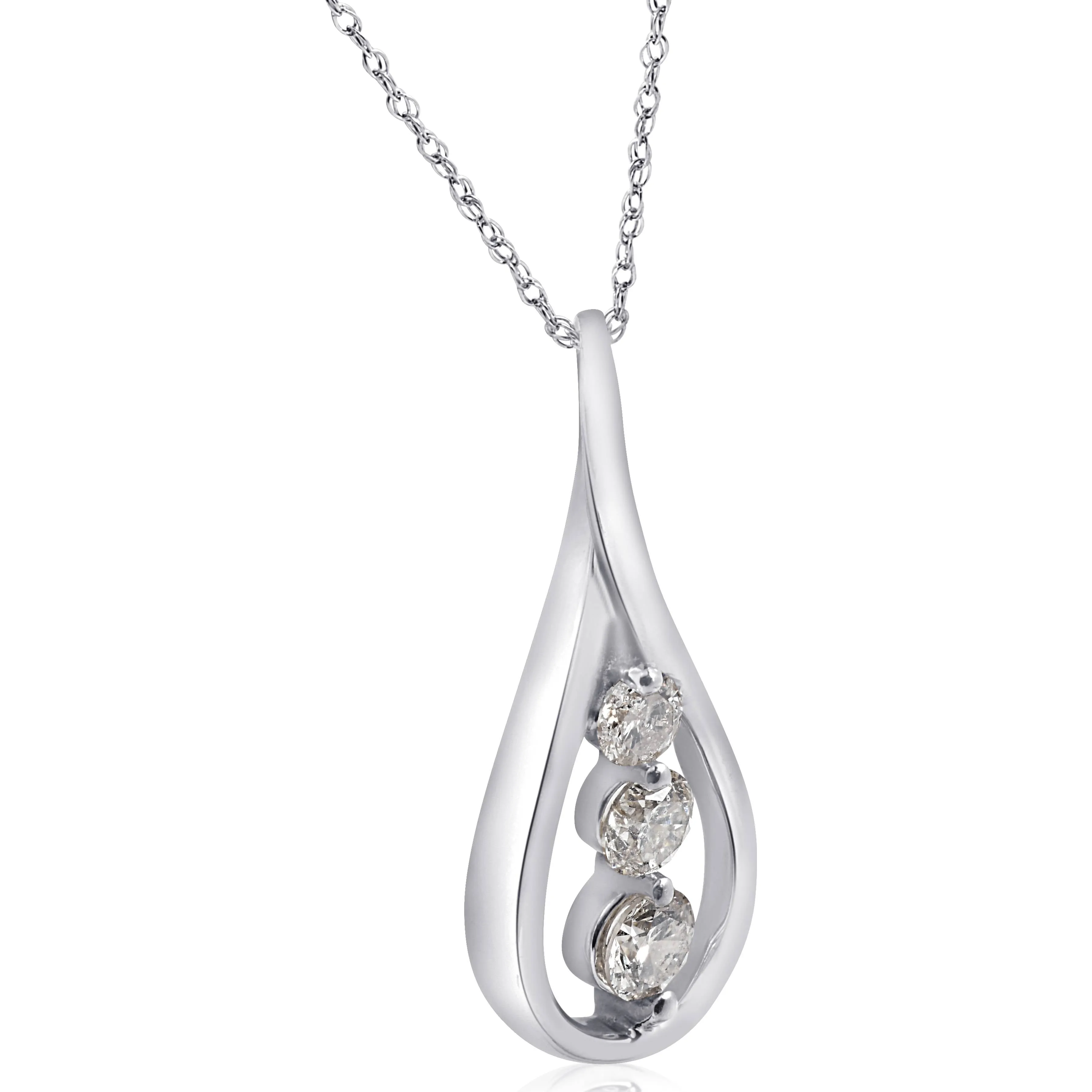 1/2ct 3-Stone Diamond Infinity Pendant 14k White Gold (7/8 inch tall)