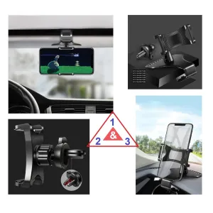 3 in 1 Car GPS Smartphone Holder: Dashboard / Visor Clamp   AC Grid Clip for Sony Xperia Z5-Compact (Sony Suzuran) - Black