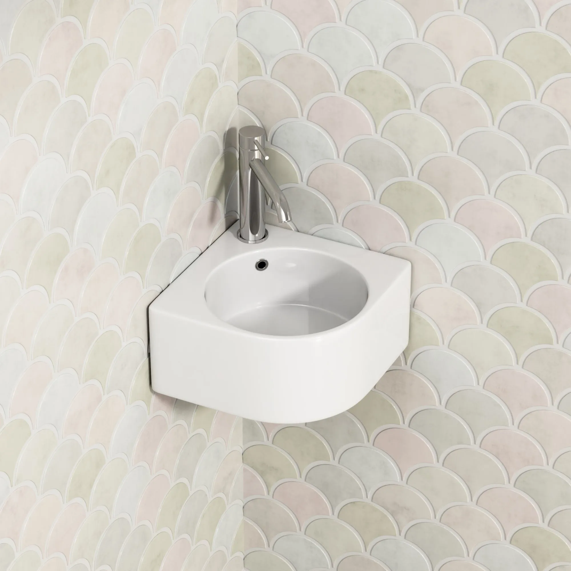 440x385x155mm Gloss White Corner Wall Hung & Above Counter Basin Ceramic