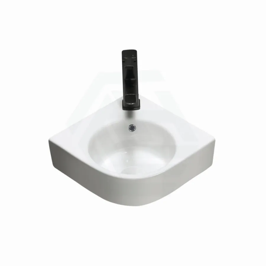 440x385x155mm Gloss White Corner Wall Hung & Above Counter Basin Ceramic