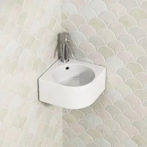 440x385x155mm Gloss White Corner Wall Hung & Above Counter Basin Ceramic