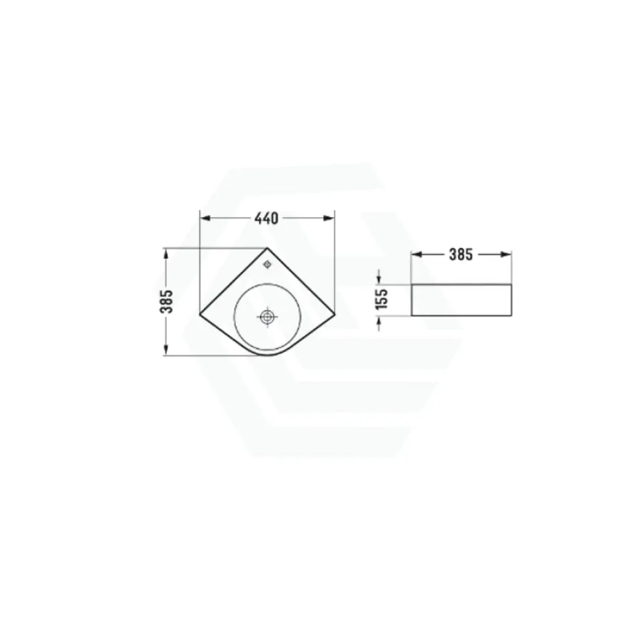 440x385x155mm Gloss White Corner Wall Hung & Above Counter Basin Ceramic