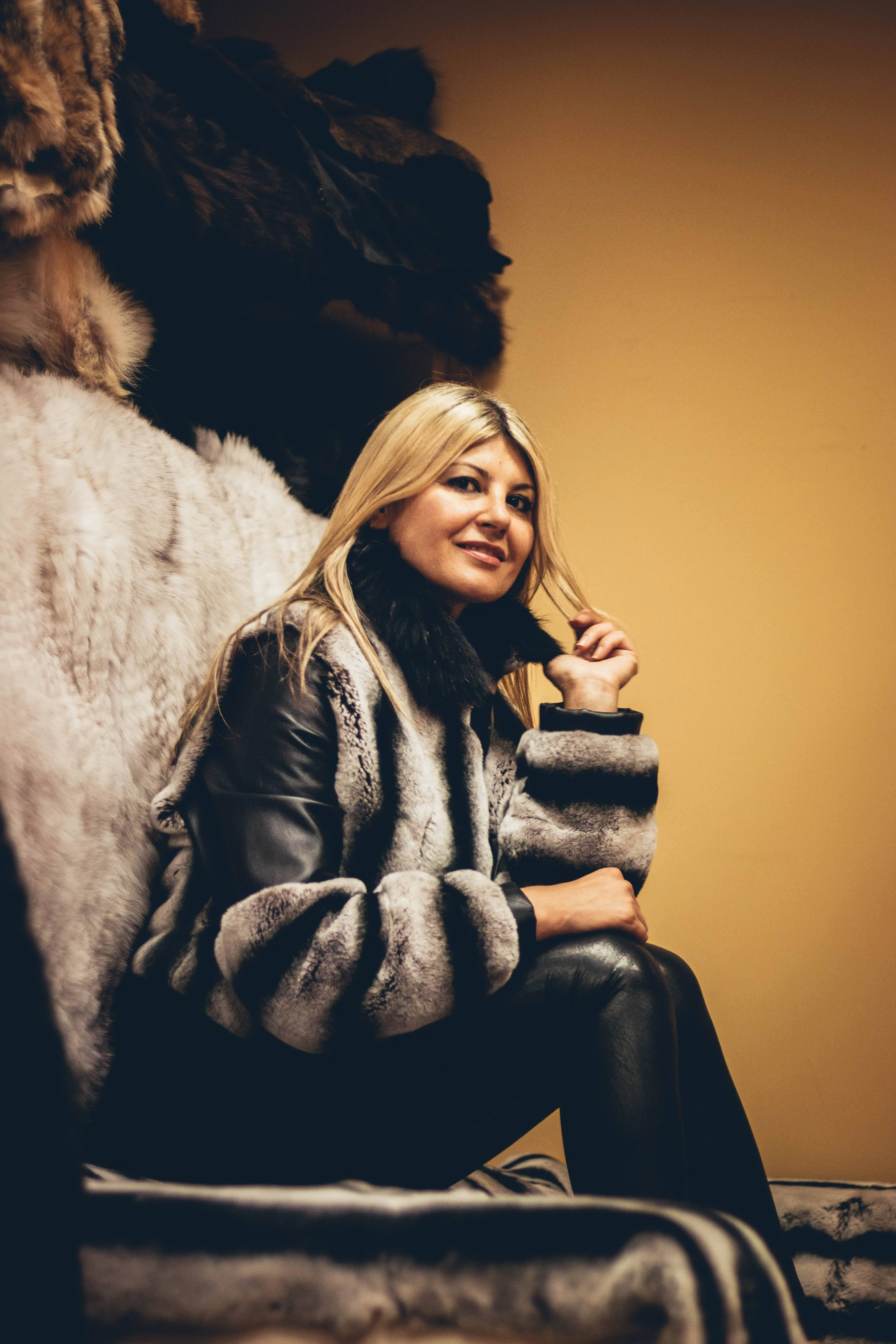 69 | Rex Rabbit Chinchilla Fur Crop Jacket With Leather