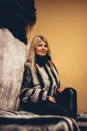 69 | Rex Rabbit Chinchilla Fur Crop Jacket With Leather