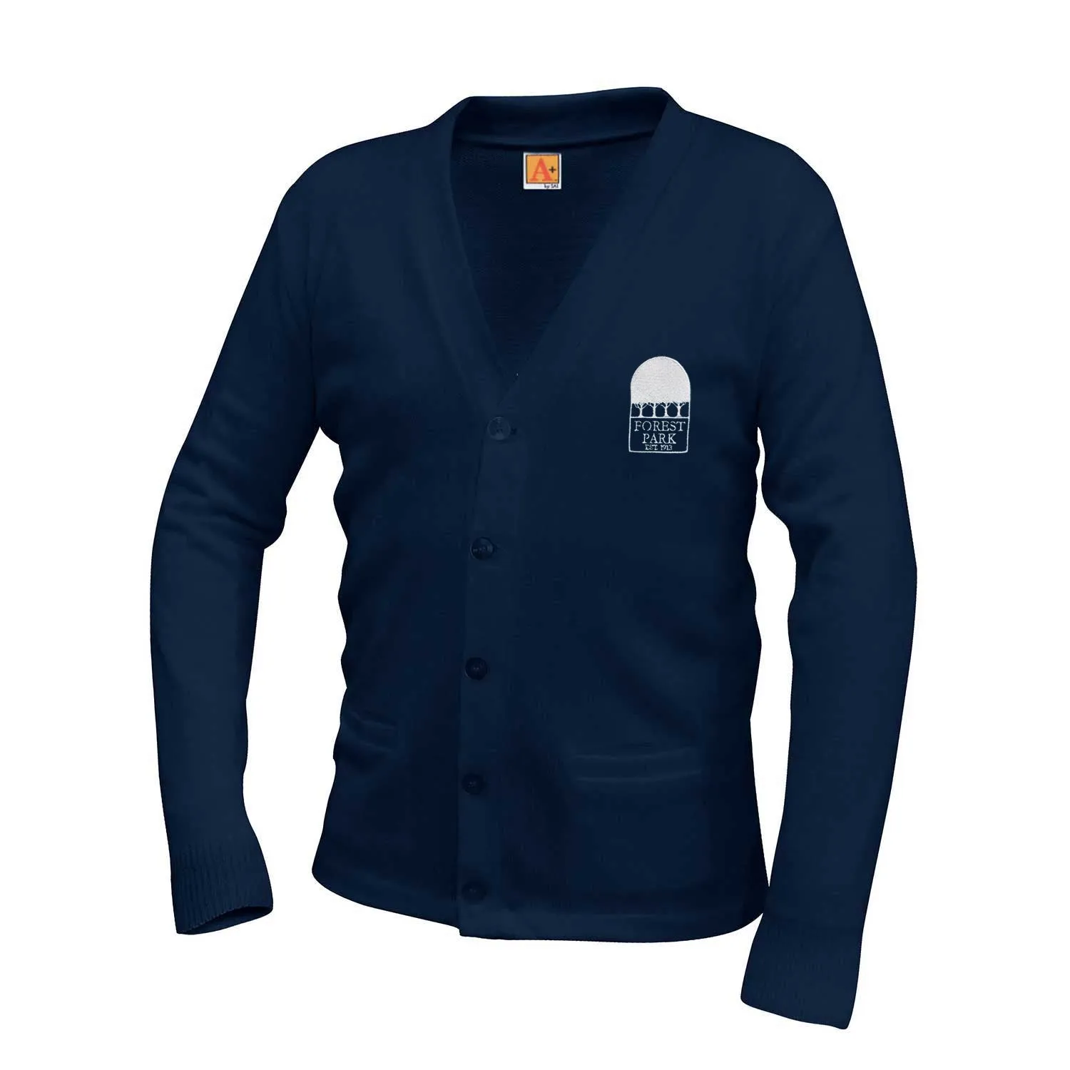 Adult V-Neck Cardigan with Forest Park Logo
