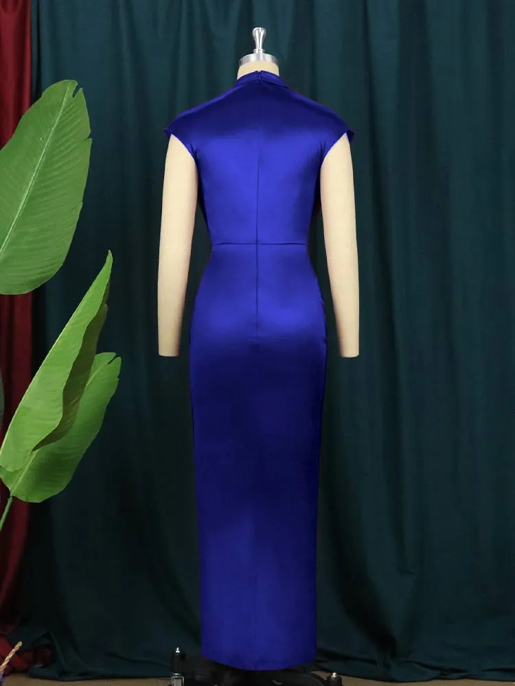 AOMEIDRESS Bodycon Long Dress Women Ruched Slit Cocktail Party Dresses