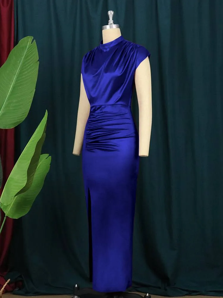 AOMEIDRESS Bodycon Long Dress Women Ruched Slit Cocktail Party Dresses