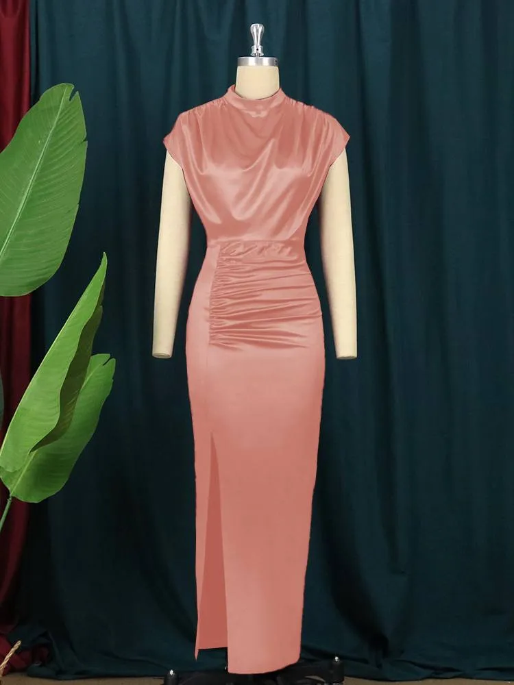 AOMEIDRESS Bodycon Long Dress Women Ruched Slit Cocktail Party Dresses