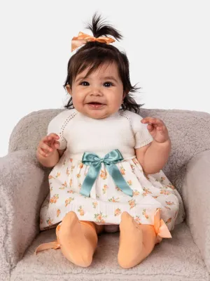 Baby Girl Nova Collection Half Knitted Spanish Dress-Cream/Ivory & Orange Floral