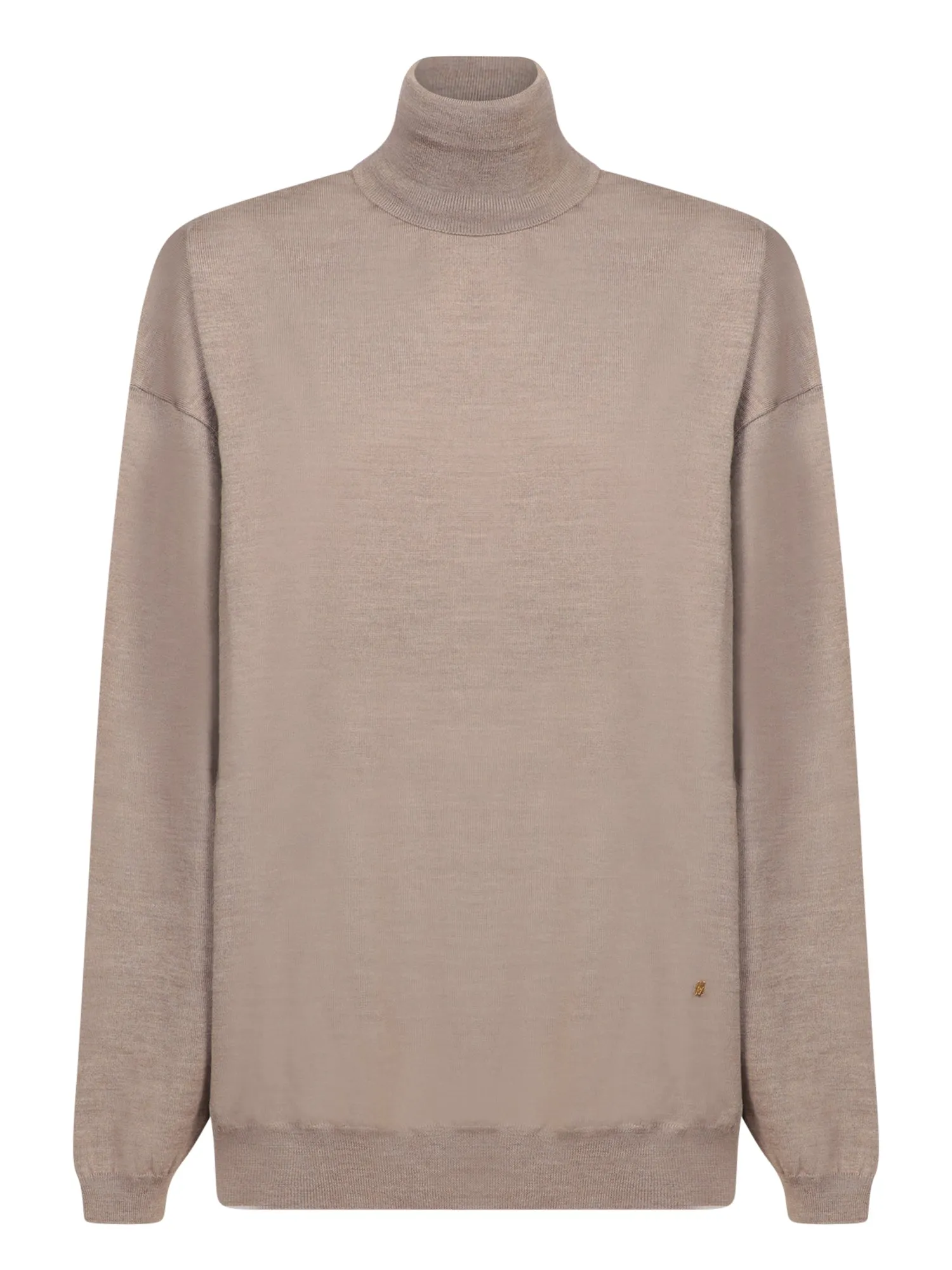 Beige Merino Wool Turtleneck Sweater