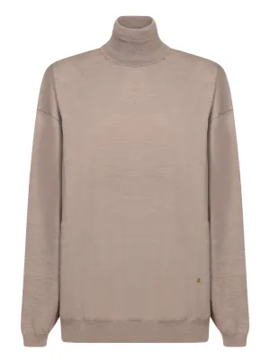 Beige Merino Wool Turtleneck Sweater