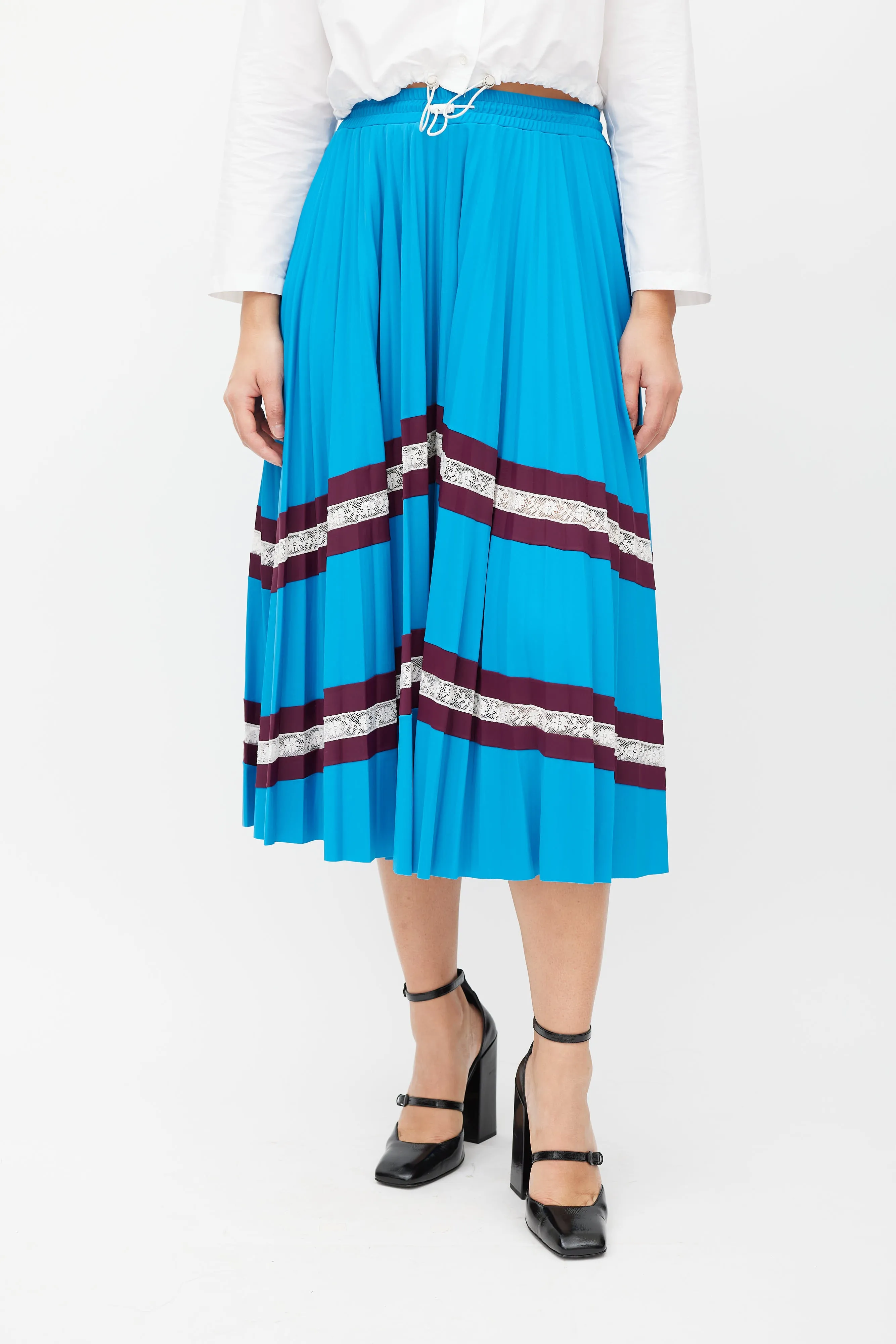 Blue & Burgundy Stripe Pleated Skirt