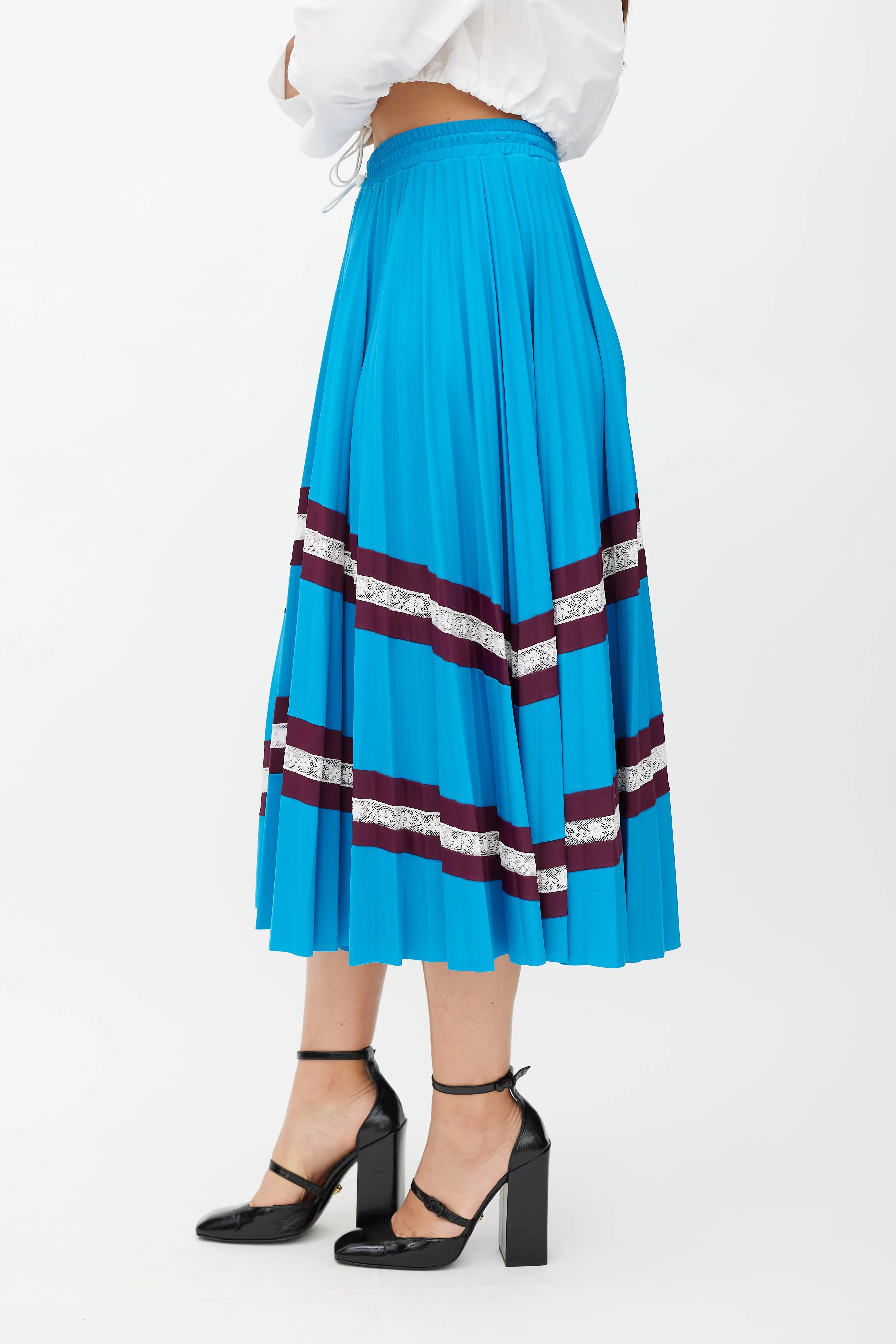 Blue & Burgundy Stripe Pleated Skirt