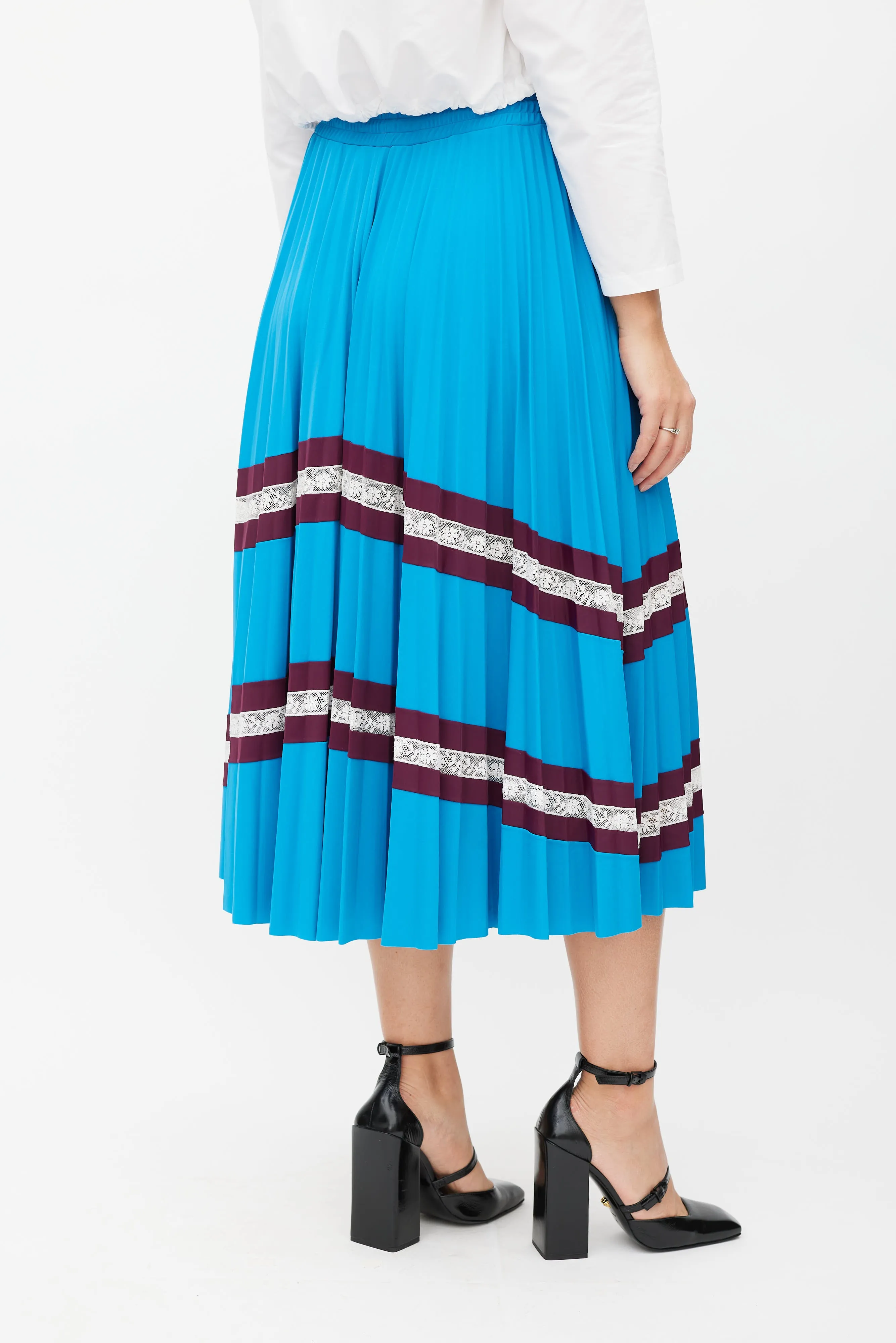 Blue & Burgundy Stripe Pleated Skirt