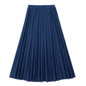 Blue Denim Maxi Pleated Skirt