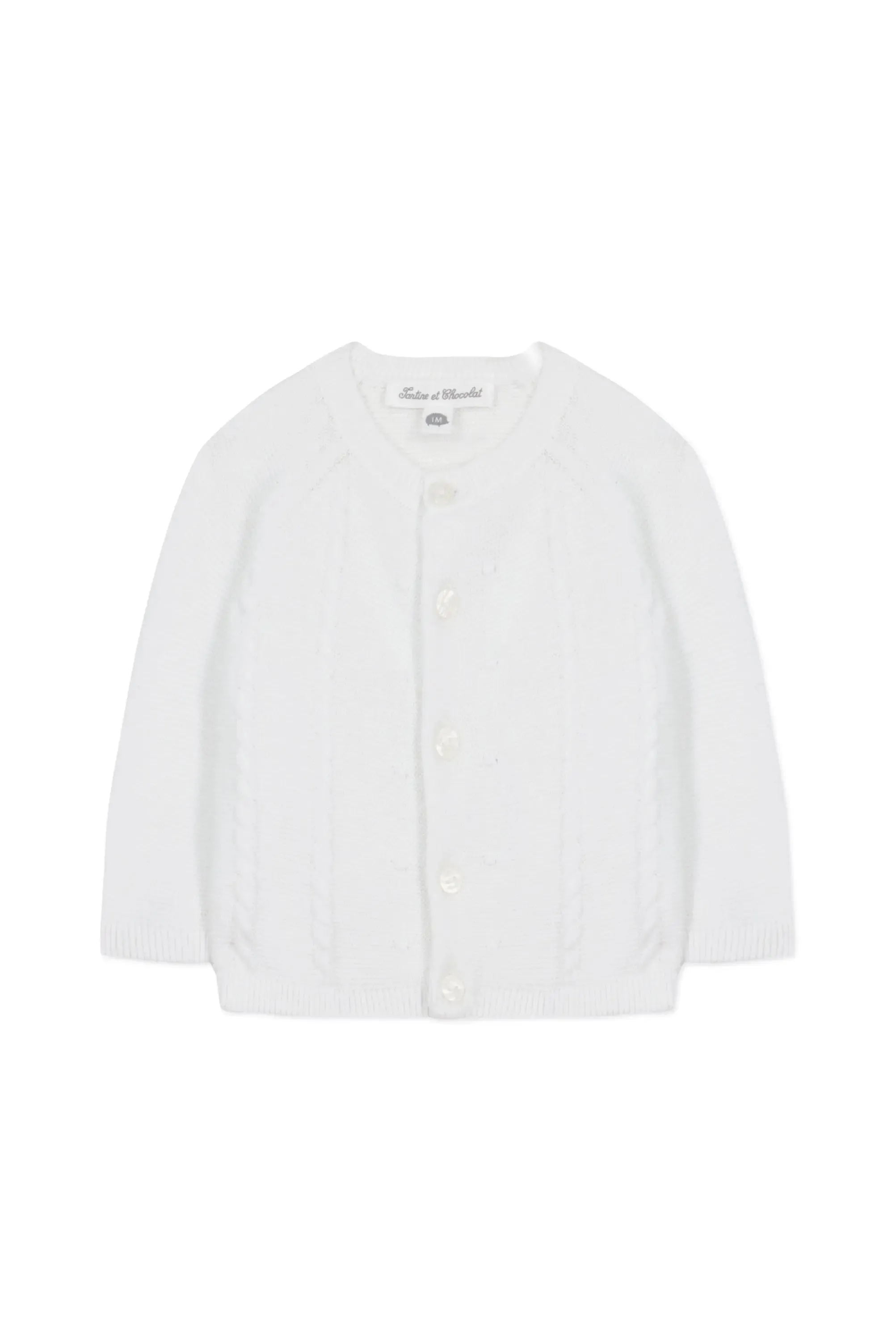 Boy's white cable knitted cardigan