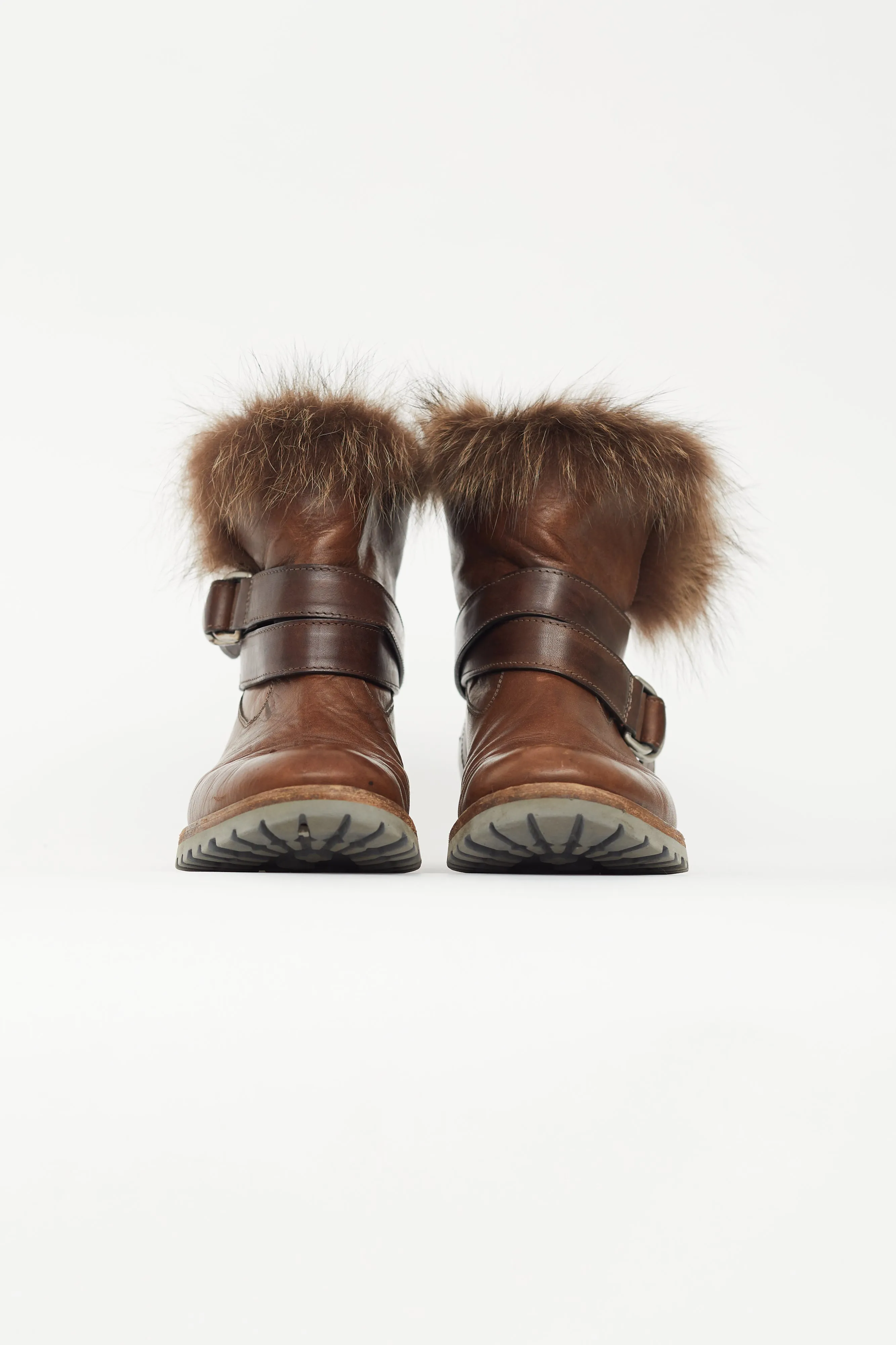 Brown Leather Fur Trim Ankle Boot