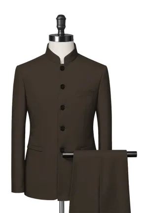 Brown Mandarin Collar Suit