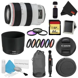 Canon EF 70-300mm f/4-5.6L is USM Lens Bundle w/ 64GB Memory Card   Accessories, 3 Piece Filter Kit Color Multicoated 6