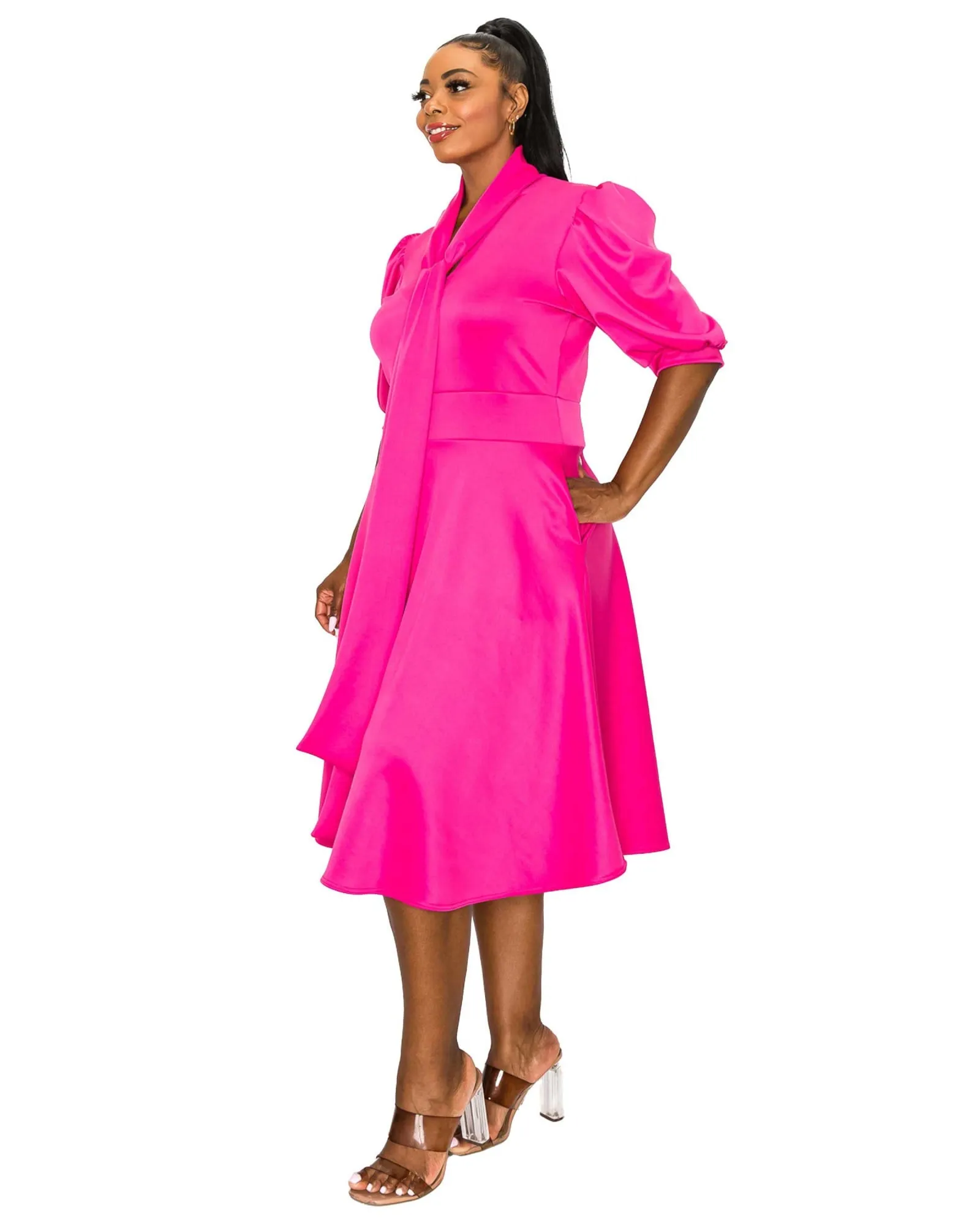 Casey Scuba Flare Dress | Fuchsia/Purple