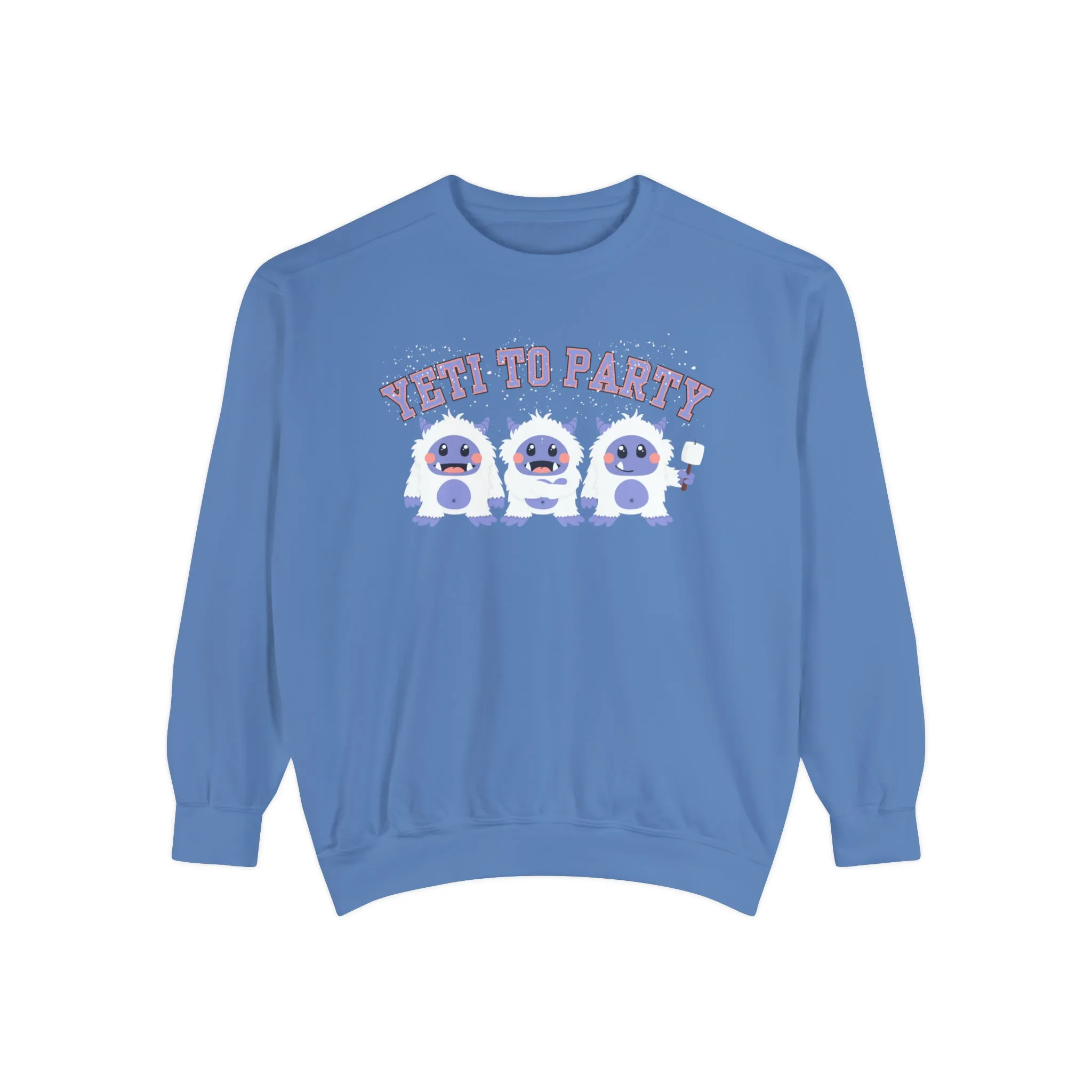 Comfort Colors Garment-Dyed Sweatshirt - 'Yeti to Party' Trio of Cute Yetis Pullover