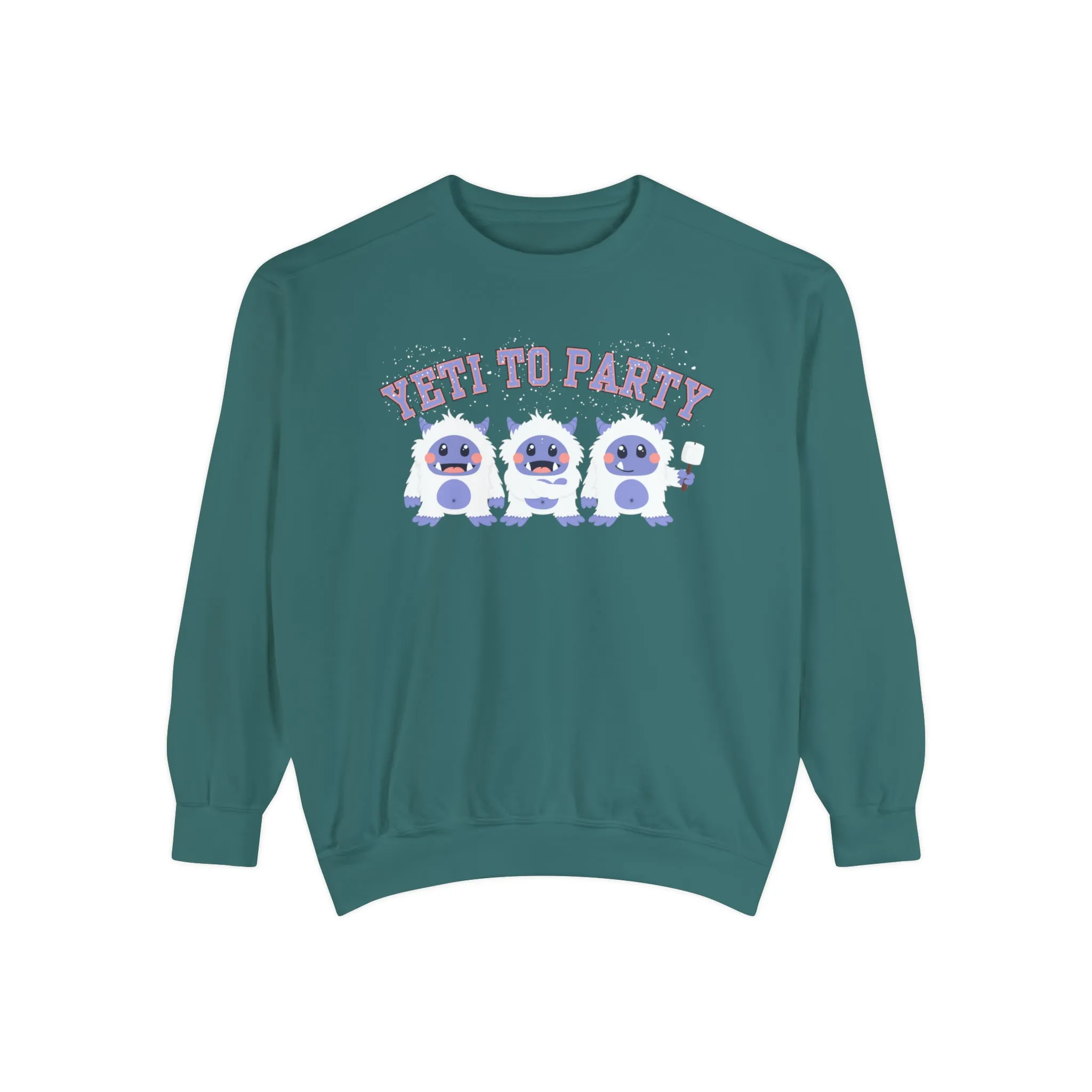 Comfort Colors Garment-Dyed Sweatshirt - 'Yeti to Party' Trio of Cute Yetis Pullover