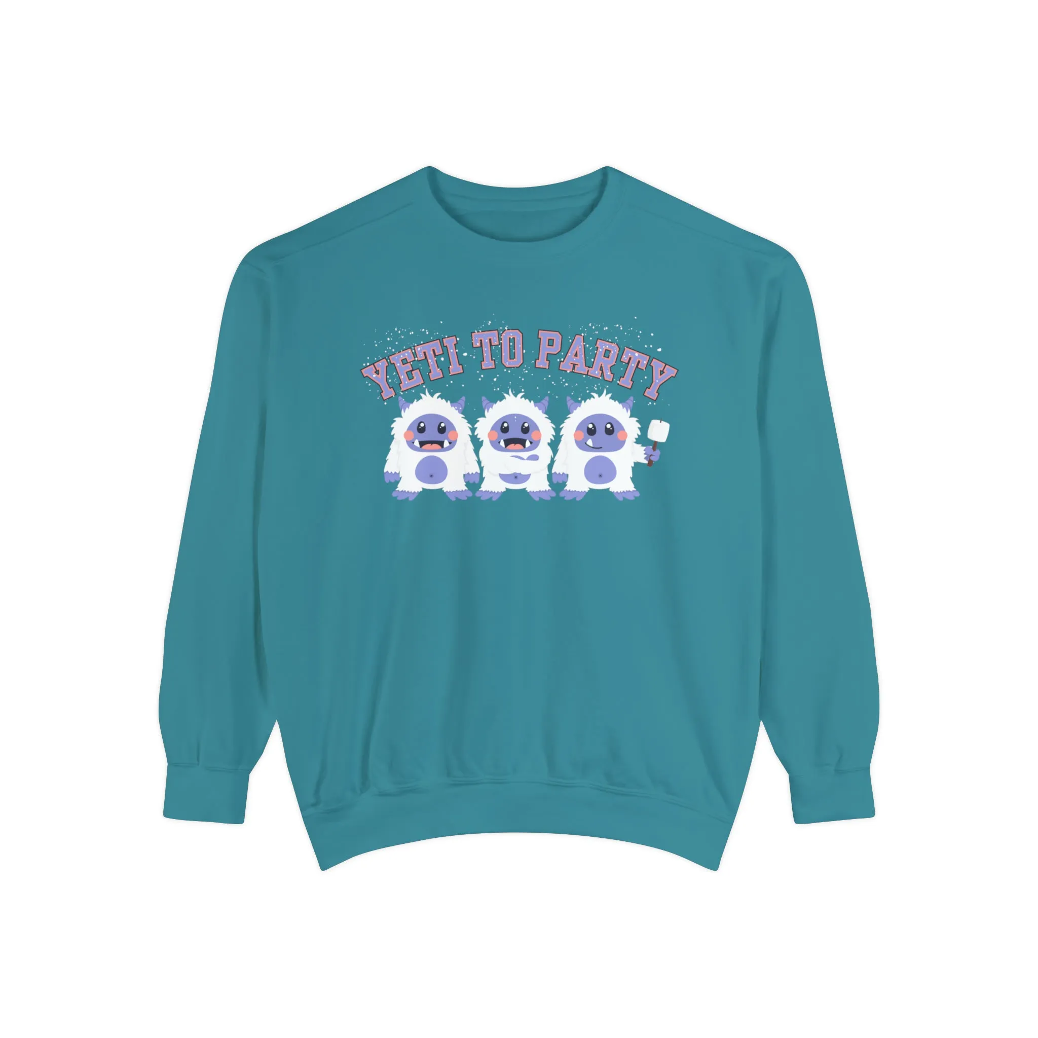 Comfort Colors Garment-Dyed Sweatshirt - 'Yeti to Party' Trio of Cute Yetis Pullover