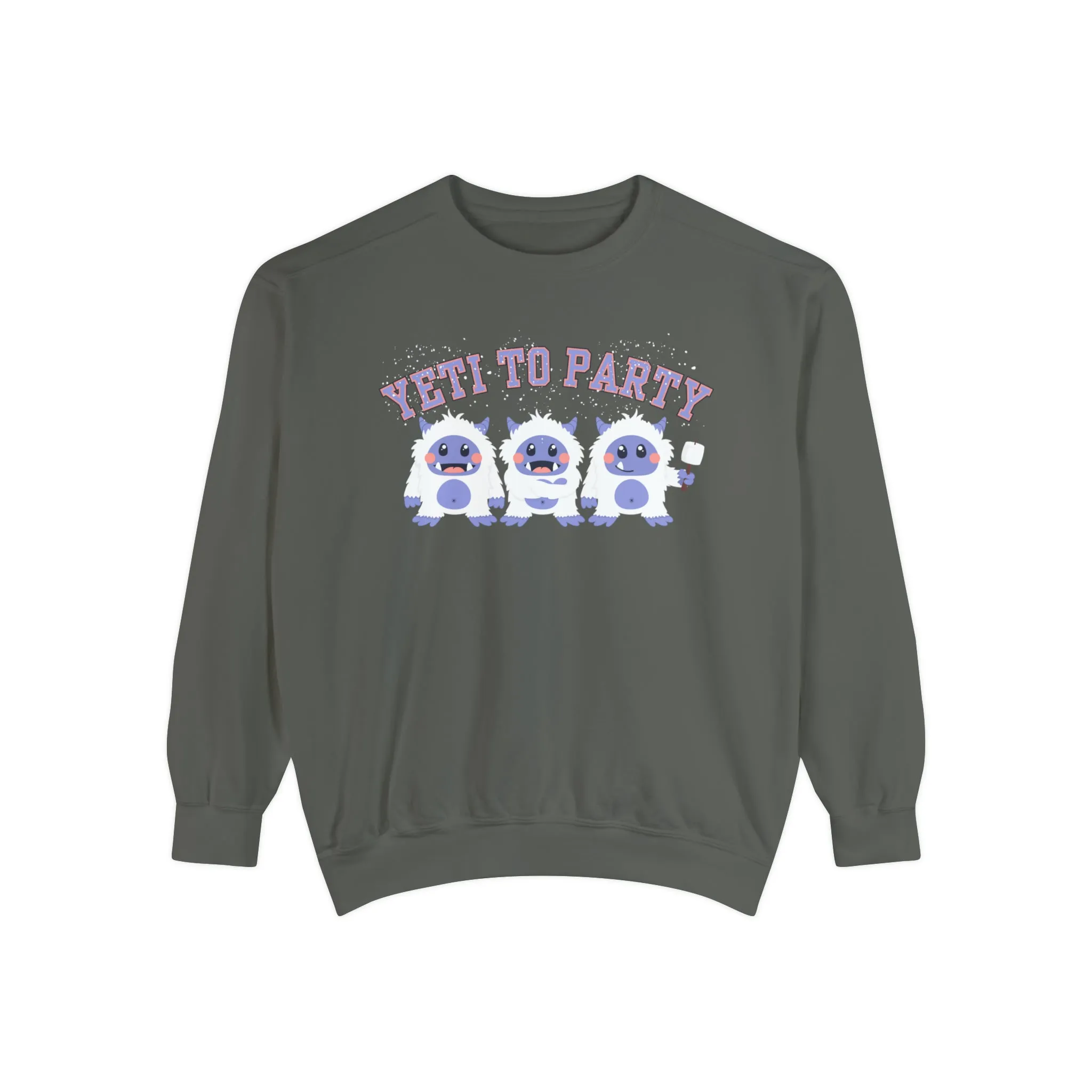 Comfort Colors Garment-Dyed Sweatshirt - 'Yeti to Party' Trio of Cute Yetis Pullover