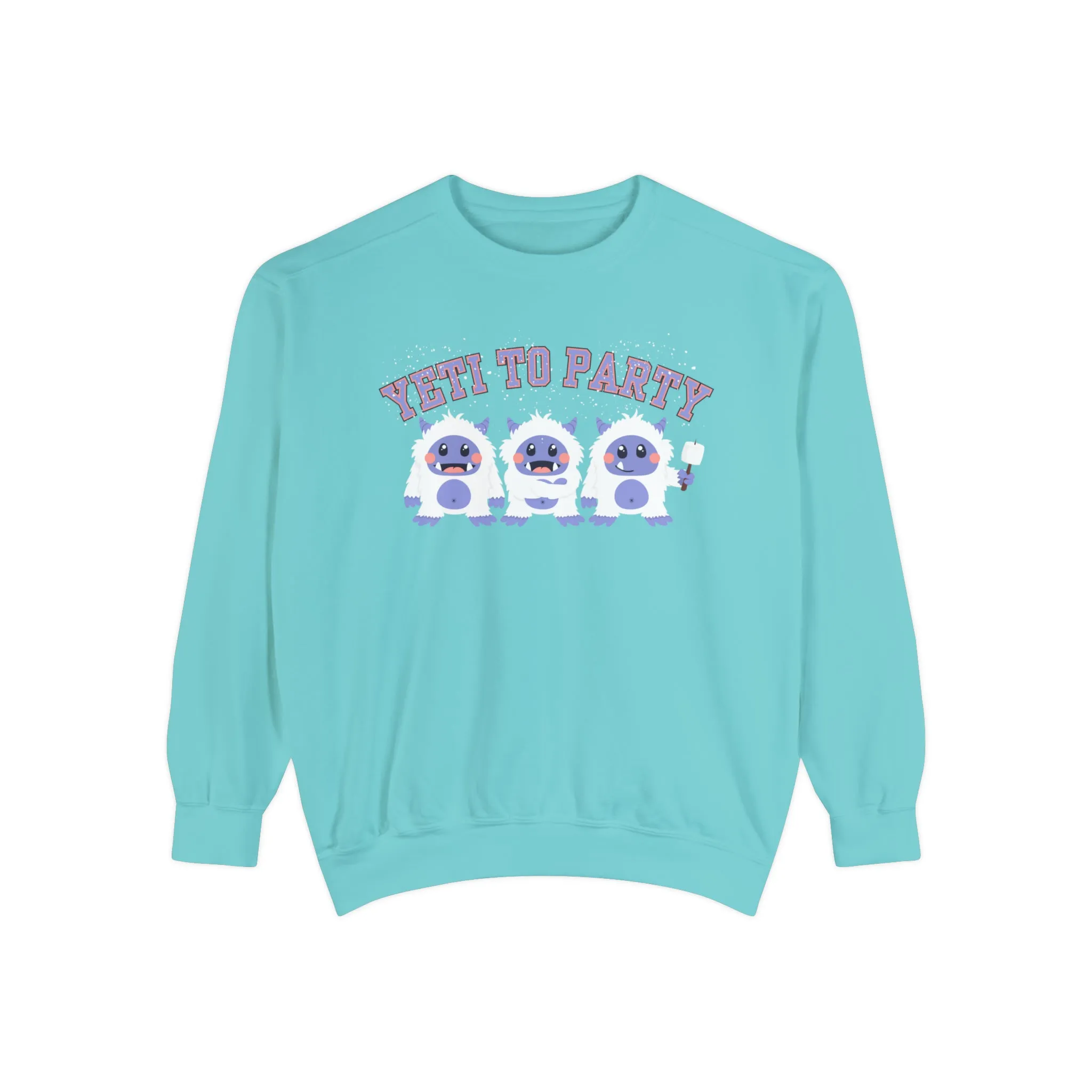 Comfort Colors Garment-Dyed Sweatshirt - 'Yeti to Party' Trio of Cute Yetis Pullover