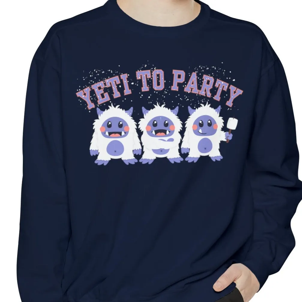 Comfort Colors Garment-Dyed Sweatshirt - 'Yeti to Party' Trio of Cute Yetis Pullover
