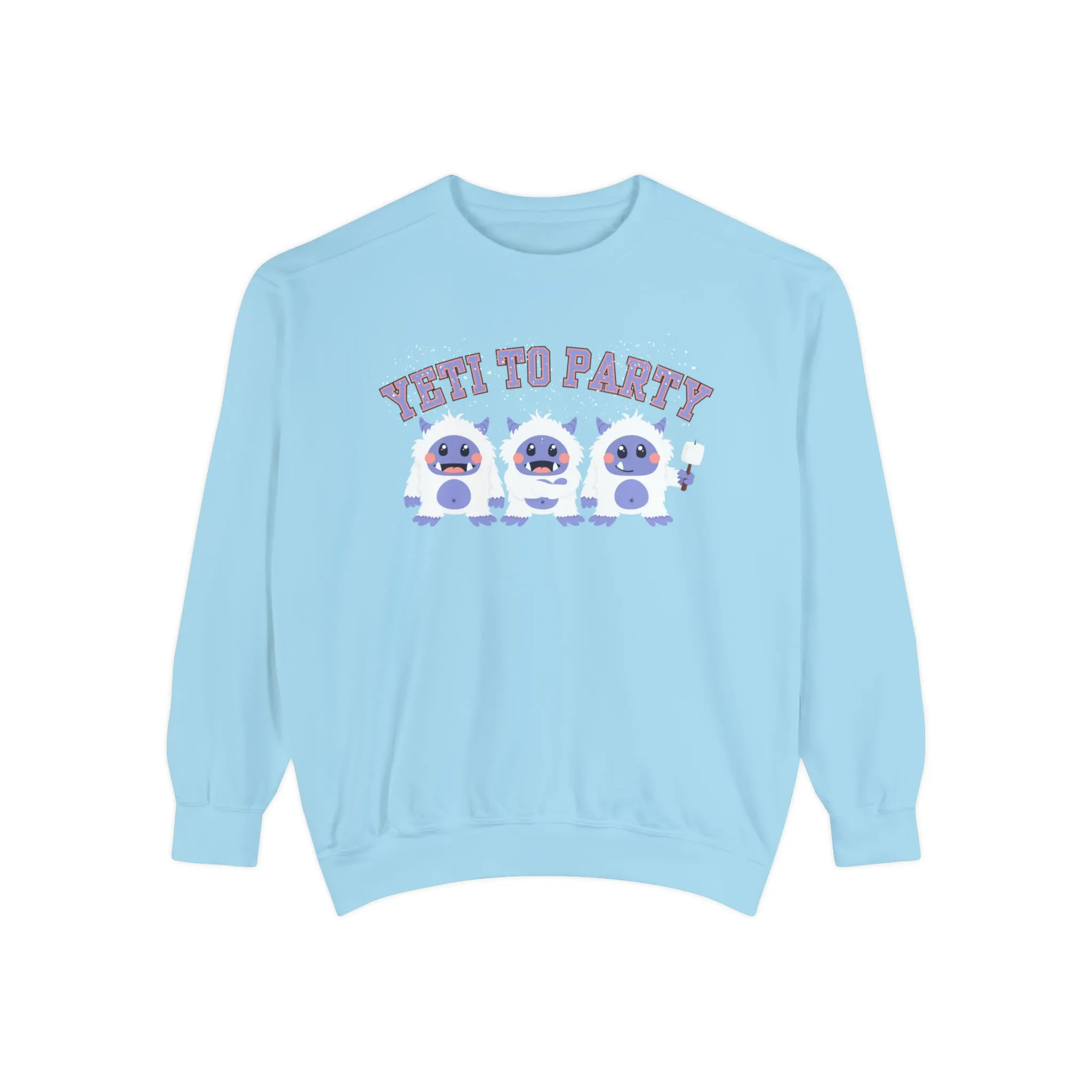 Comfort Colors Garment-Dyed Sweatshirt - 'Yeti to Party' Trio of Cute Yetis Pullover