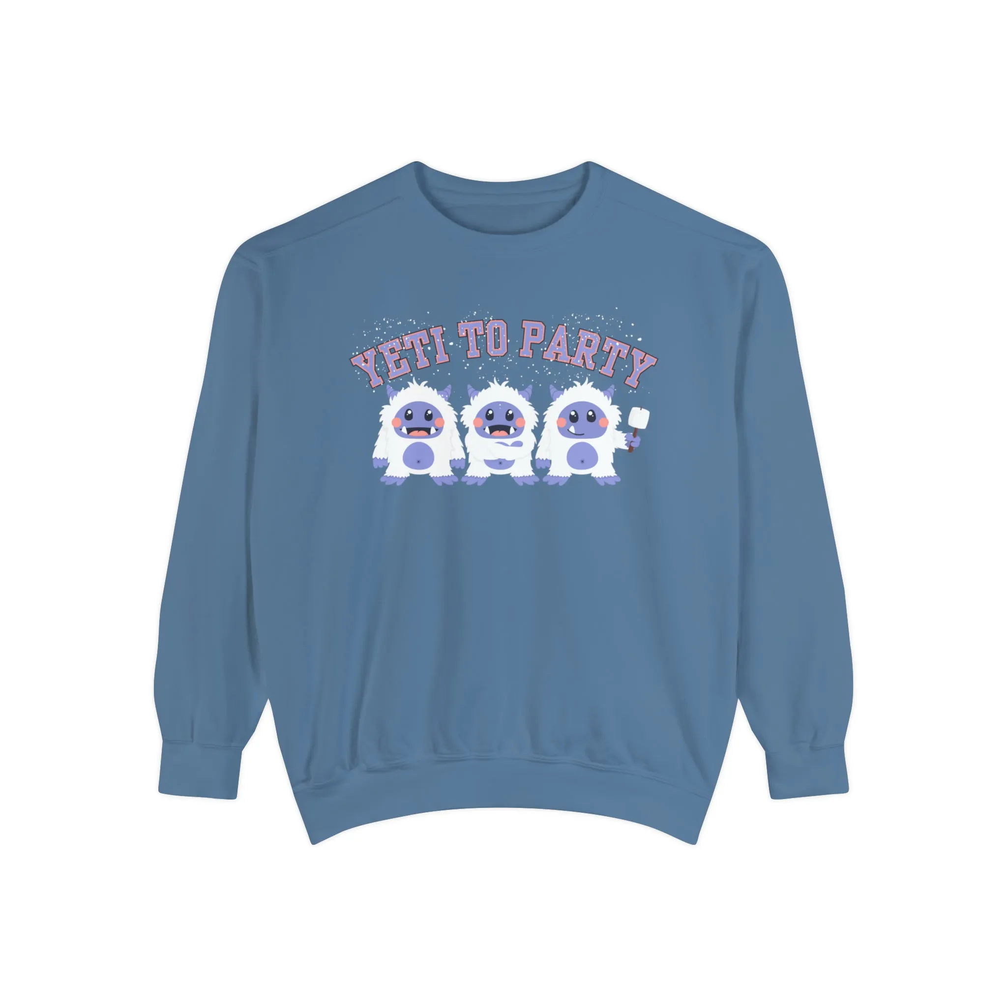 Comfort Colors Garment-Dyed Sweatshirt - 'Yeti to Party' Trio of Cute Yetis Pullover