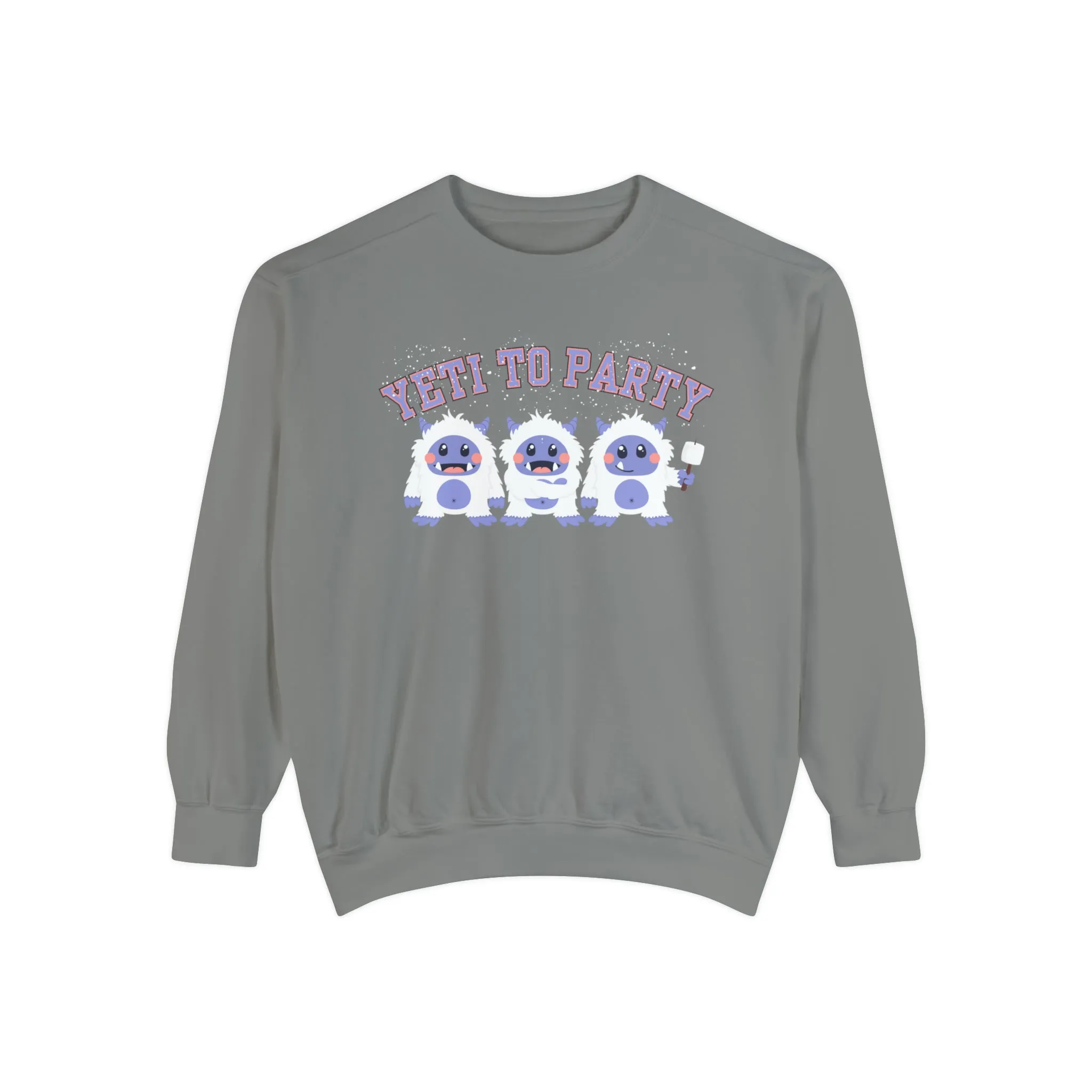 Comfort Colors Garment-Dyed Sweatshirt - 'Yeti to Party' Trio of Cute Yetis Pullover