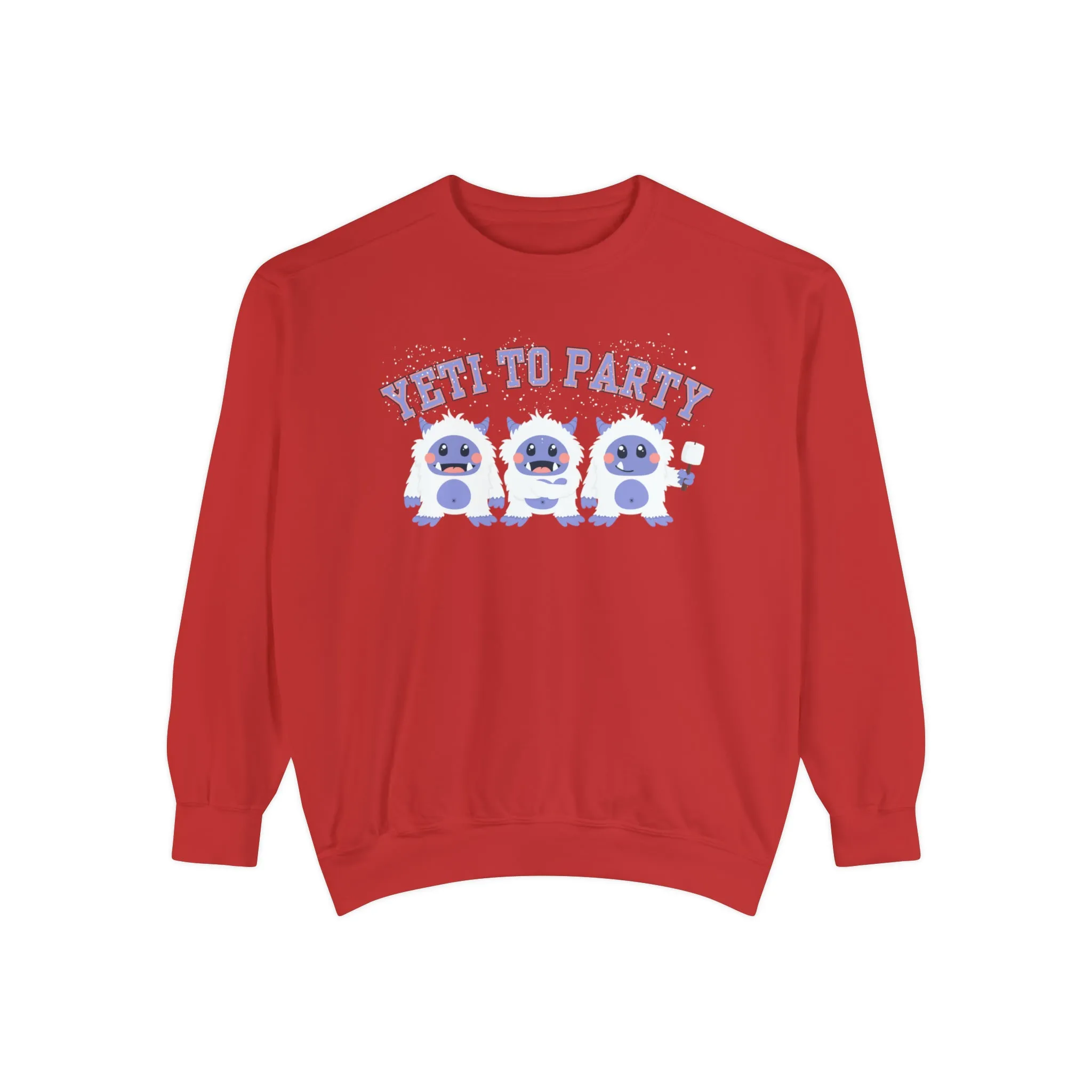 Comfort Colors Garment-Dyed Sweatshirt - 'Yeti to Party' Trio of Cute Yetis Pullover