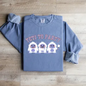Comfort Colors Garment-Dyed Sweatshirt - 'Yeti to Party' Trio of Cute Yetis Pullover