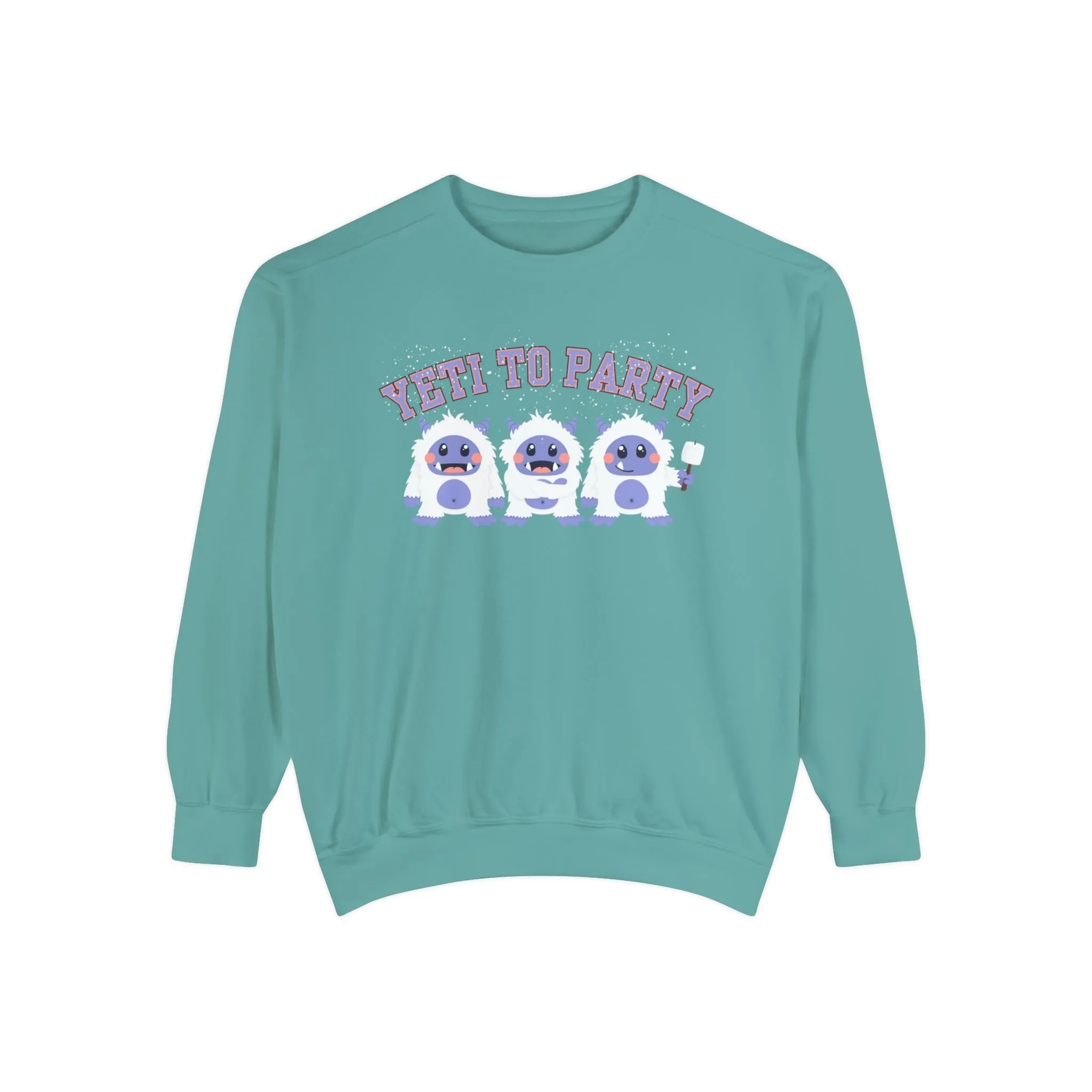 Comfort Colors Garment-Dyed Sweatshirt - 'Yeti to Party' Trio of Cute Yetis Pullover
