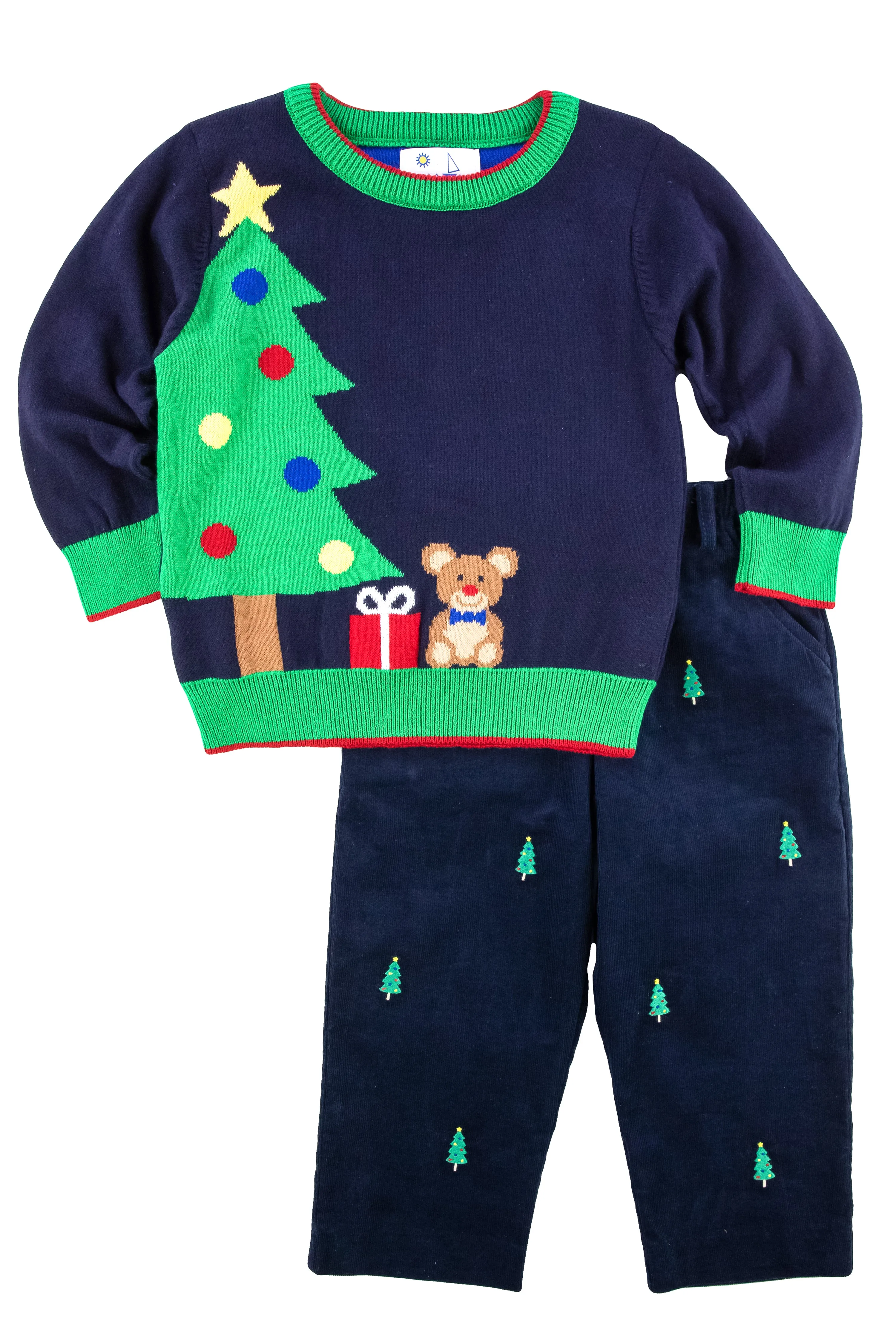 Corduroy Fake Fly Pants with Christmas Trees