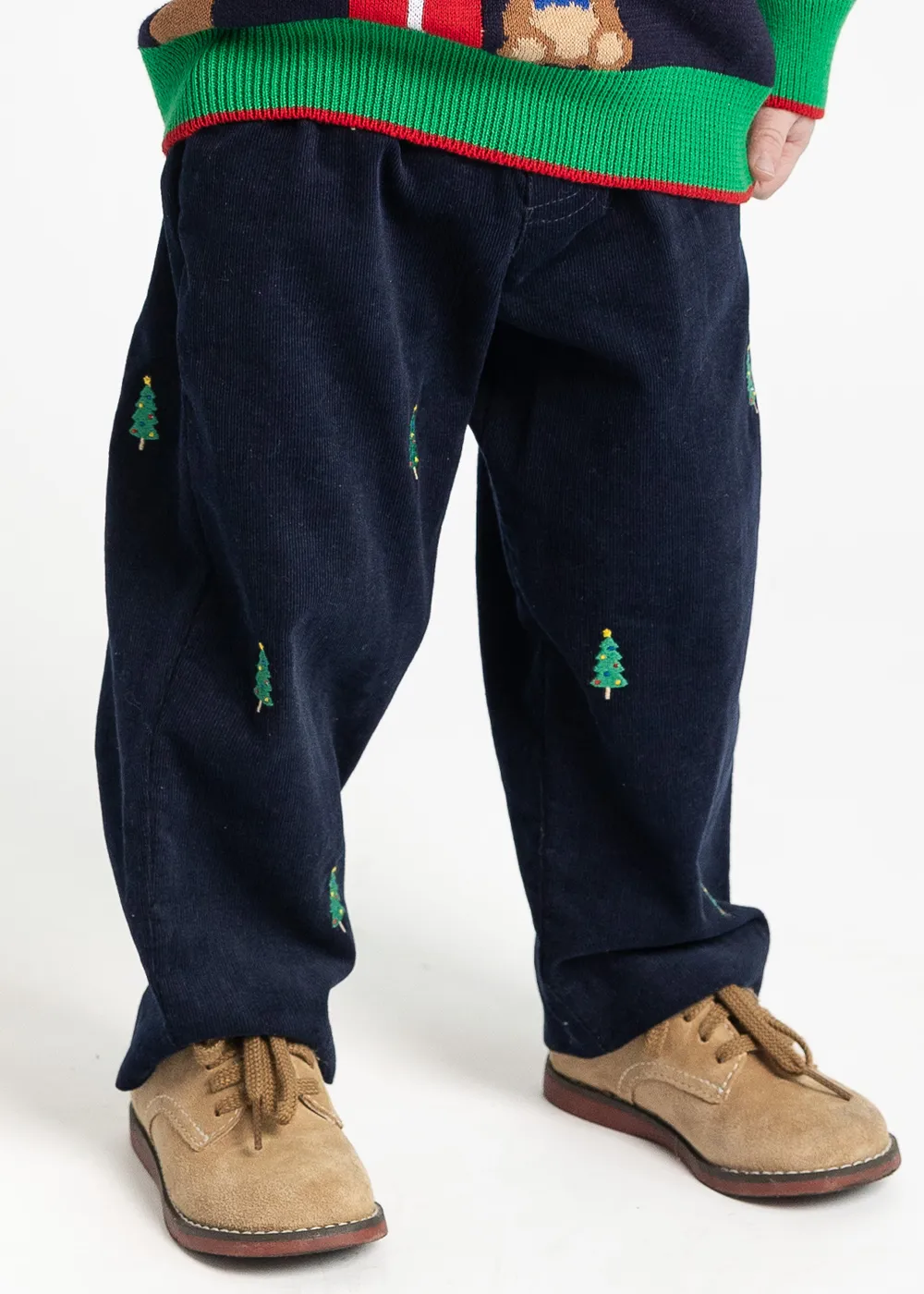 Corduroy Fake Fly Pants with Christmas Trees