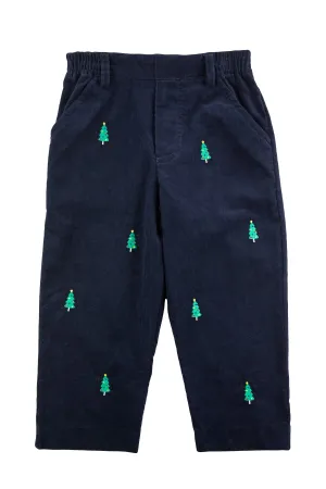 Corduroy Fake Fly Pants with Christmas Trees