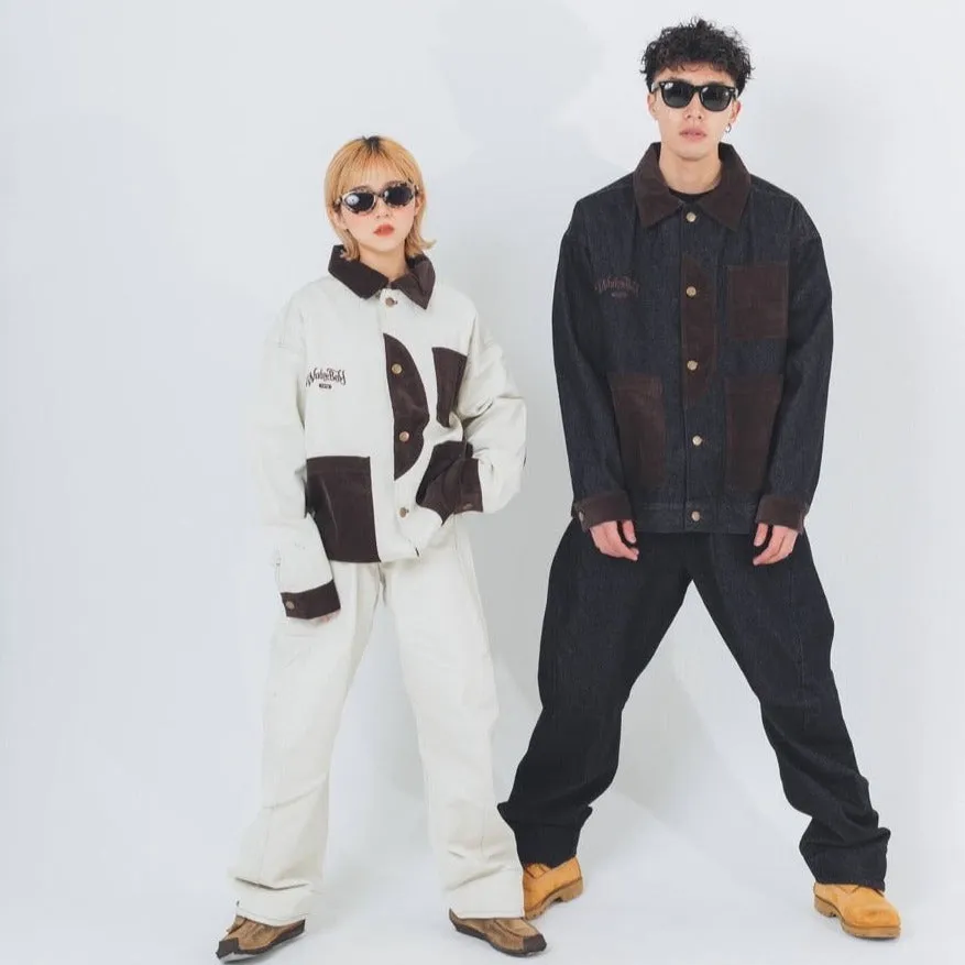 corduroy patch full length denim pants