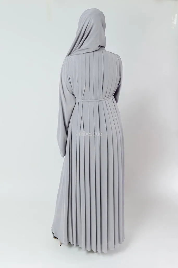 Crystal Embellished Chiffon Open Abaya with Pleated Back - 4 Colours
