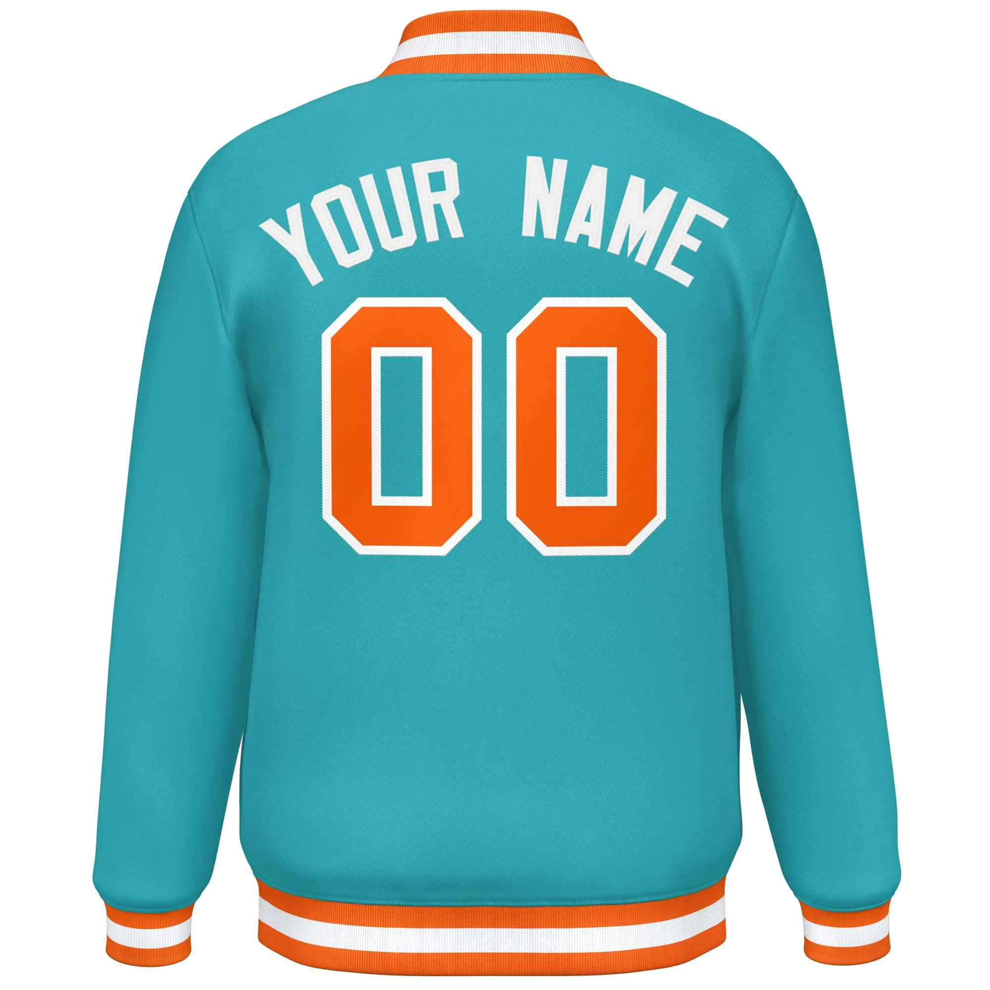 Custom Aqua Orange-White Varsity Full-Snap Classic Style Letterman Baseball Jacket