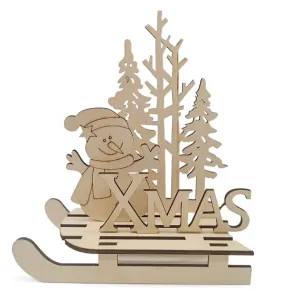 Decorative Wooden Snowman Sleigh (1pc) (WOCR-PW0002-33A-03)