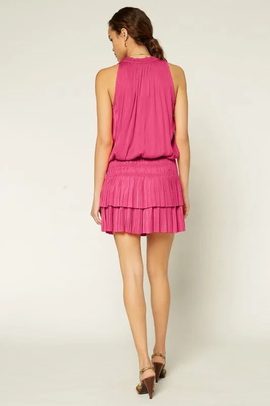 Dk. Pink Pleated Tiered Skirt Mini Dress