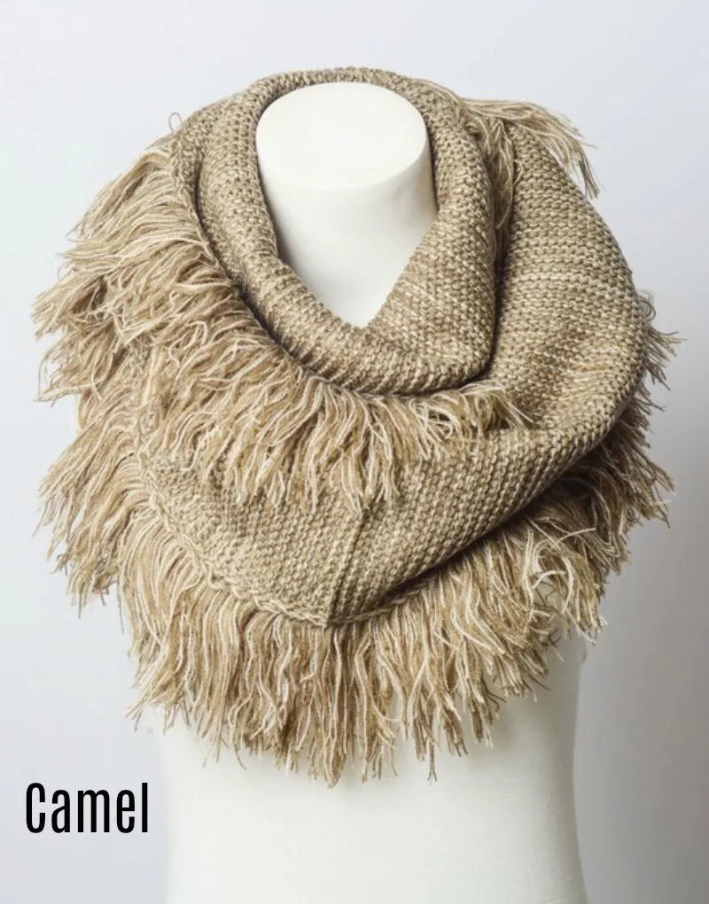 Frayed Trim Infinity Scarf