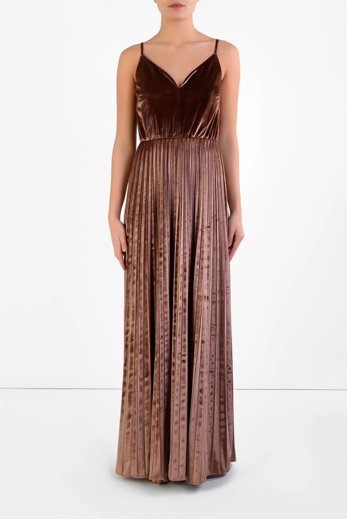 Gwen Copper Velvet Pleated Velvet Maxi Dress