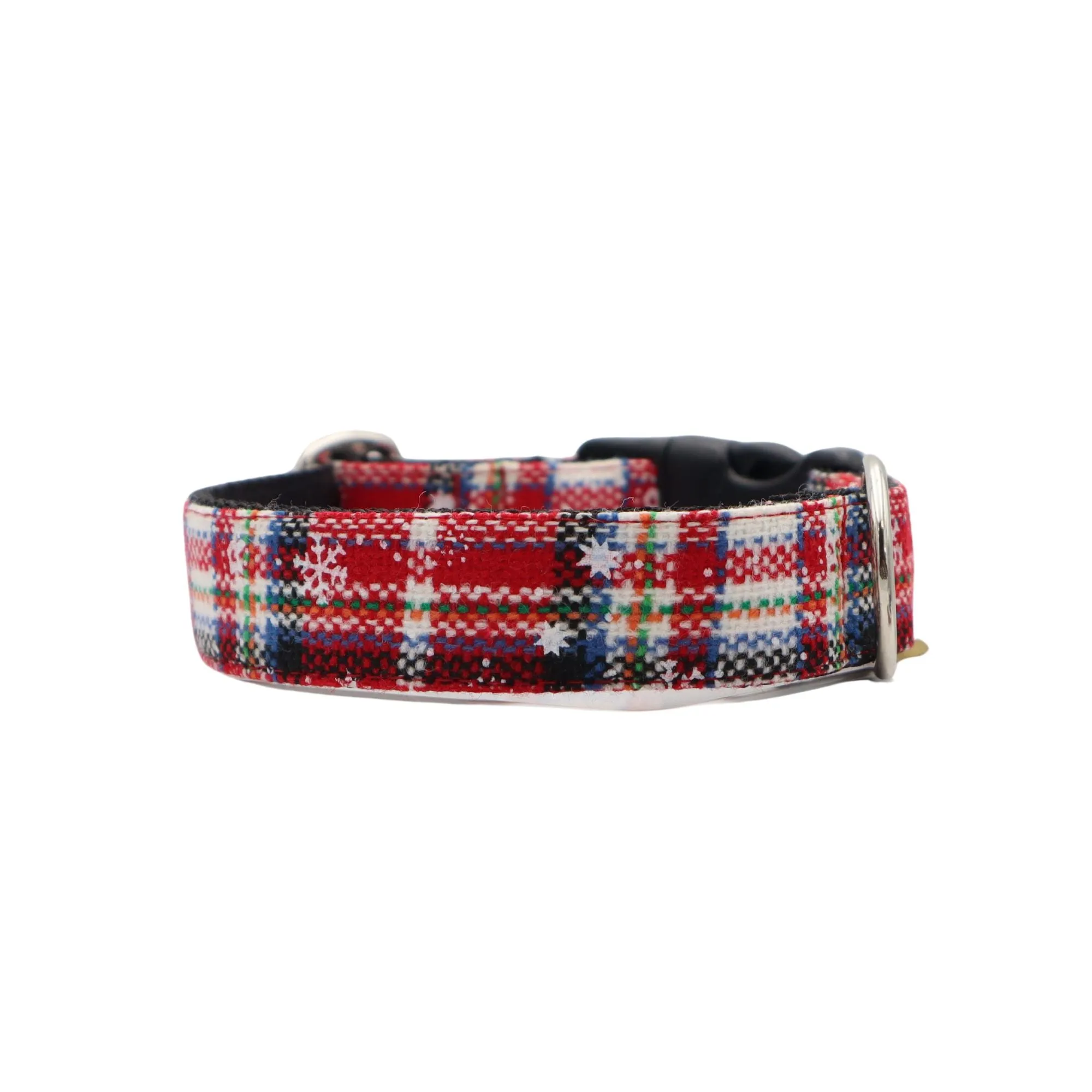 Handmade Dog Collar | Christmas White Red Tartan | Width: 25-40 mm