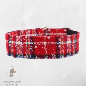 Handmade Dog Collar | Christmas White Red Tartan | Width: 25-40 mm