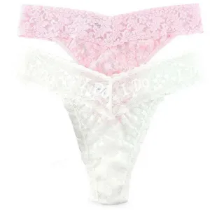 Hanky Panky I Do Shimmer and Signature Lace 2 Pack Original Rise Thong - Light Ivory/Bliss Pink