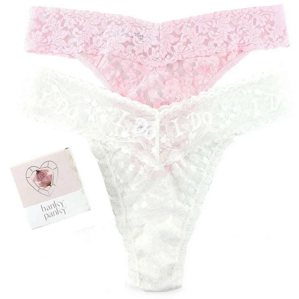 Hanky Panky I Do Shimmer and Signature Lace 2 Pack Original Rise Thong - Light Ivory/Bliss Pink
